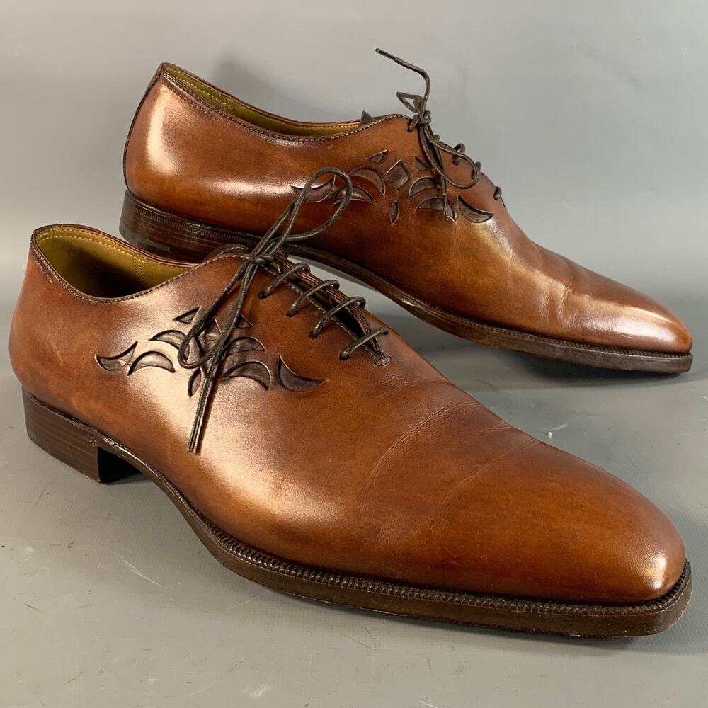 STEFANOBI Size 10  Brown Cut Out Leather Oxford Lace Up Shoes